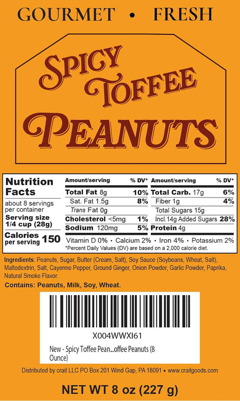 8 Spicy Toffee Peanuts, Cayenne Coated Butter Toffee Peanuts, Sweet and Spicy Snack Resealable Ounce