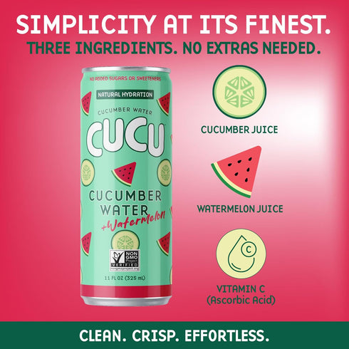 11 oz 12 Pack CUCU Pressed Cucumber + Watermelon Water Real Juice from Fresh Cucumbers and Watermelons with Vitamin C