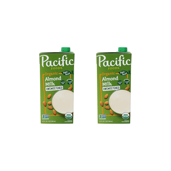 Pacific Foods Organic Unsweetened Almond Milk, Plant Based Milk, 32 oz Carton