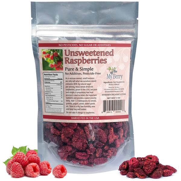 Unsweetened Dried Raspberries, USA Grown, No Added Sugar/Additives, 3oz, Woman-Owned Small Business