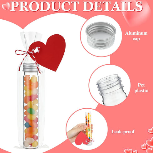 48 Set 5.9 Inch 2.2 oz Yunsailing Heart Candy Tubes Wedding Candy Container with Transparent Bags and Red Heart Tags