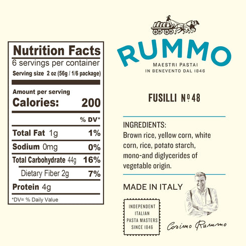 Rummo N.48 12 (Pack 1) Gluten Free Fusilli - Gluten Free Fusilli Pasta Noodles, Made with Brown Rice & Corn, Pasta from