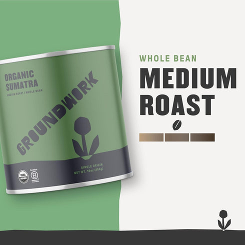 16 Groundwork Coffee USDA Organic Sumatra Single Origin Whole Bean, Ounce Can