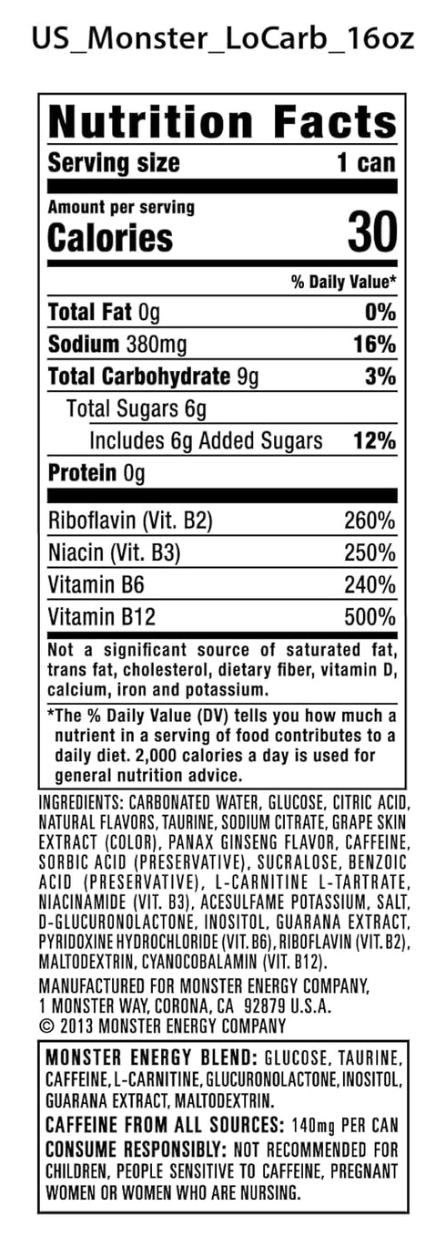 16 Pack 15 Monster Energy, Lo-Carb Monster, Low Carb Energy Drink, Ounce |