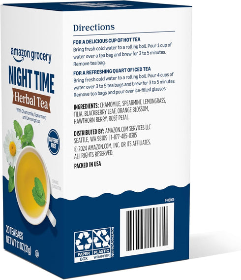 1.1 Oz, 20 Amazon Grocery, Night Time Herbal Tea, Caffeine Free, Ct