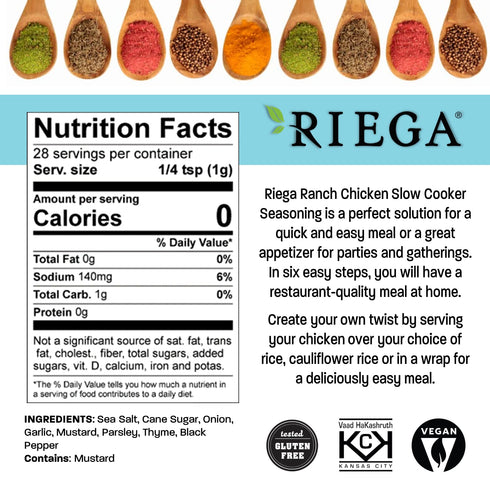 1 oz Packets, 8 Count Riega Ranch Chicken Seasoning Blend, Dry Spice Mix for Slow Cooker