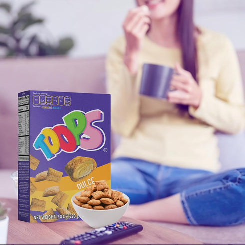 7.8 oz (3 Pack) TOOPS Dulce de Leche-Filled Cereal Family Snacks Crunchy Snack Cups with Vitamins & Minerals, Bite-Size