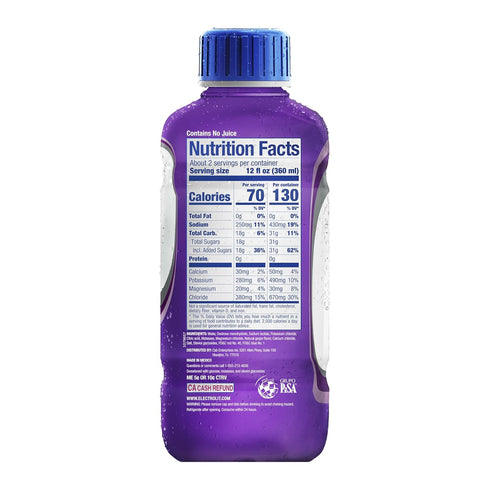 21 Oz (Pack 12) Electrolit, Electrolyte Beverage, Grape, Fl bottle