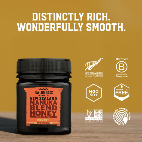 8.83oz Taylor Pass Honey Co Manuka Honey Blend | Non-GMO New Zealand Honey in BPA-Free Jar | Sustainable Manuka Honey