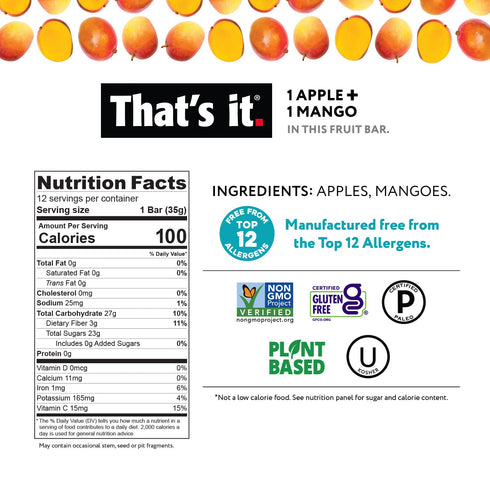 Pack 100% (12 Pack) That's it. Variety Natural Real Fruit Bar, Best High Fiber Vegan, Gluten Free Healthy Snack, Paleo