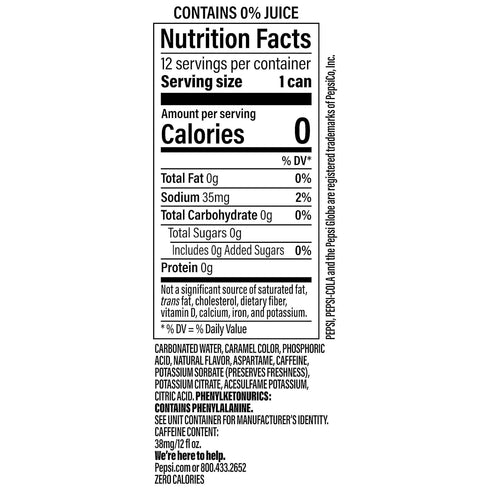 12 Oz (Pack 12) Pepsi Zero Sugar Cola Soda, Wild Cherry, Fl Cans