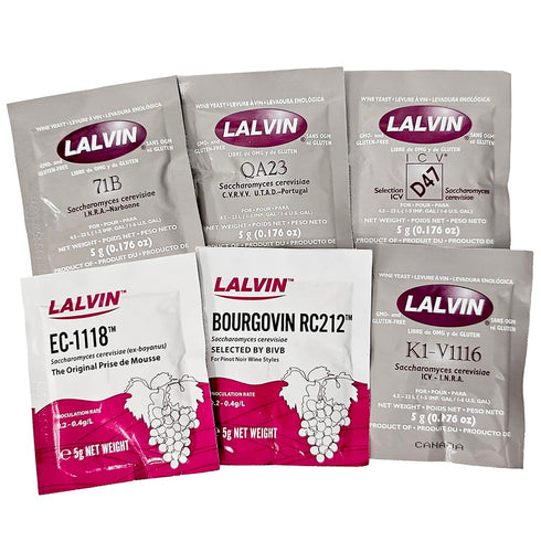 Pack (1 Each-RC212, EC-1118, K1-V1116, QA23, 71B, D47) Lalvin Home Brewing and Wine Making Super Sampler