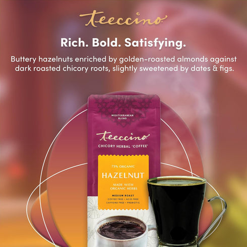 11 Teeccino Hazelnut Chicory Coffee Alternative - Ounce - Ground Herbal Coffee Thats Prebiotic, Caffeine Free & Acid