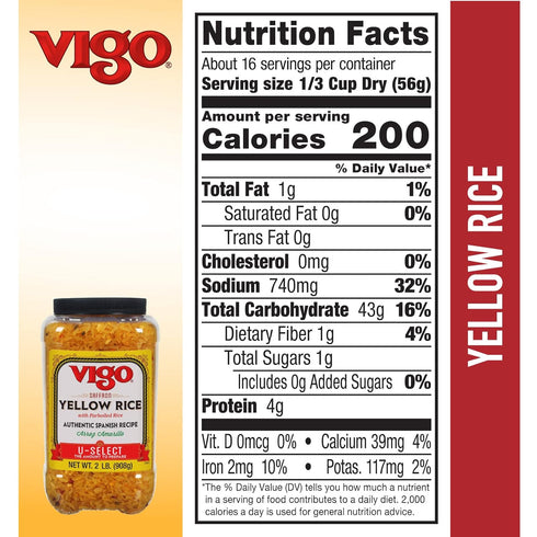 2lb (Pack 1) Vigo Authentic Saffron Yellow Rice, Low Fat