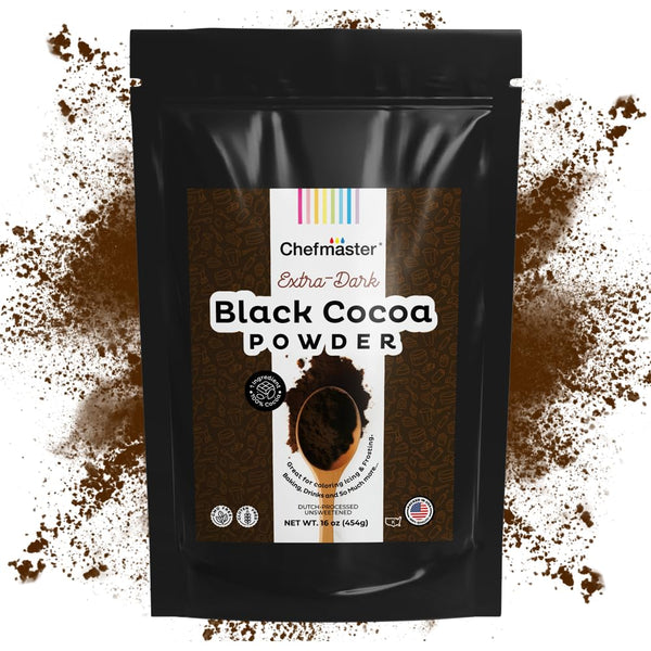 Black Cocoa Powder by Chefmaster, Extra Dark Dutch-Processed Cocoa Powder for Baking,