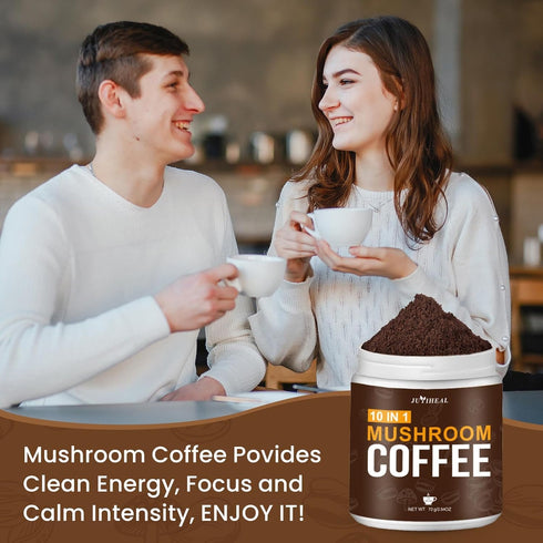 10 in1 72g JUYIHEAL Mushroom Coffee, Mushroom Powder Coffee with Lions Mane, Chaga, Reishi, Cordyceps, Maitake
