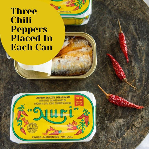 Nuri 4 Pack (4.4 oz Portuguese Sardines in Extra Spiced Olive Oil - - cans)