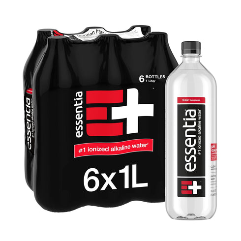 Essentia Bottled Water, 1 Liter, Pack of 6 Bottles; 99.9% Pure, Infused