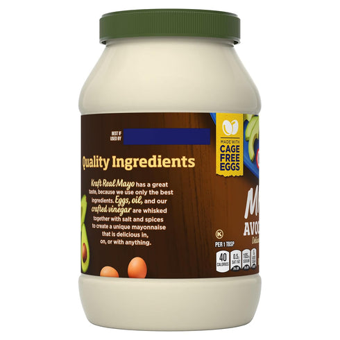 Kraft 30 oz Mayo with Avocado Oil Reduced Fat Mayonnaise - Classic Creamy Condiment for Sandwiches and Salads, Made