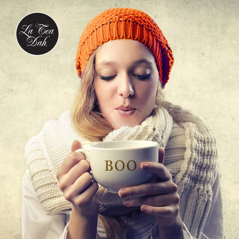Sets Trick or Treat Gift Basket for Halloween by La Tea Dah, Warm Apple Cider Tea, Pumpkin Spice Breakfast Tea, and Two