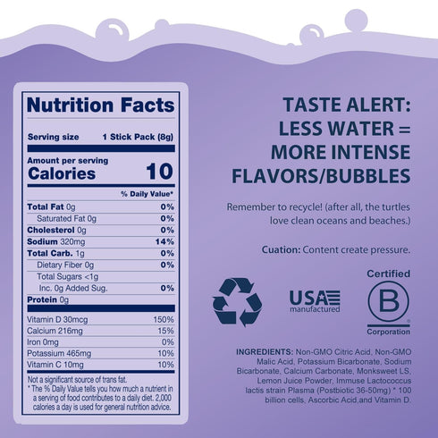15 Count Packets Bobelo Self Carbonating Hydration Drink | Lavender Lemonade | Low Calorie, Electrolytes Powder Drink