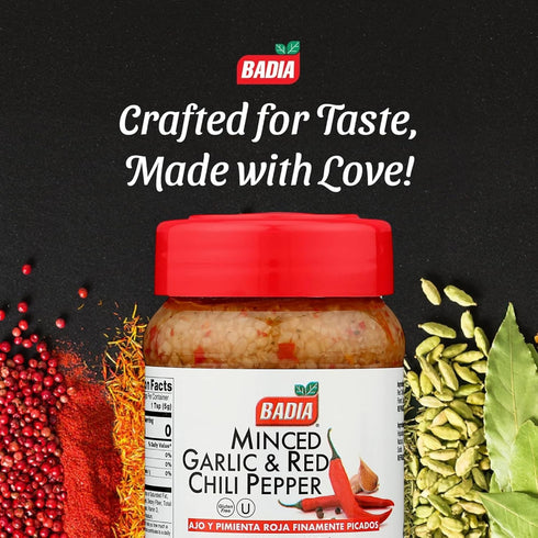 8 oz Badia Minced Garlic & Red Chili Pepper Spicy Savory Blend with Garlic and Crushed Red Pepper Flakes