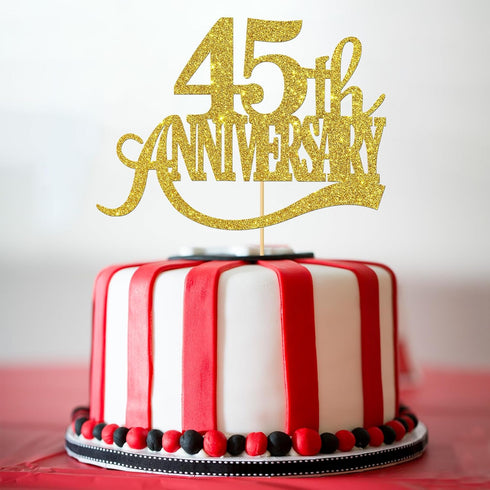 Gold Glitter 45th Anniversary Cake Topper for Happy 45th Wedding Anniversary / Birthday Party Decorations