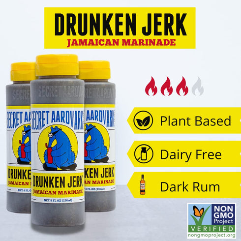 Secret Aardvark Drunken Jerk Hot Sauce, Jamaican Jerk Sauce and Marinade, 8 fl oz
