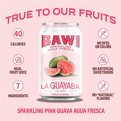 4 Pack (4 Count, Bawi Sparkling Agua Fresca, Sparkling Water, Plant-Based, Low Calorie, Less Sugar, Mexican Drink Made