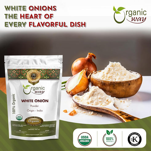 (1 lb 16 Oz) Organic Way White Onion Power | Granulated Onion Powder | USDA & Kosher Certified | Non GMO & Gluten Free