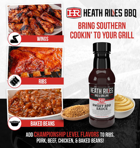 3 bottles,16 oz. Heath Riles BBQ Sauces, Sweet BBQ Sauce, Pit Master Barbecue Sauce For Meat, Marinades, Dressings