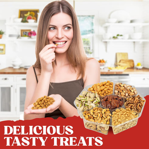7 Packaged Pack. Easter Nuts Gift Basket - Sectional Platter With a Variety of Freshly Roasted Nuts - Beautifully Gift