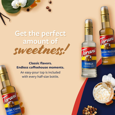 3-Pack, 12.7 Oz Torani Coffee Syrup, Vanilla, Caramel, and Classic Hazelnut Variety Flavoring for Drinks, New Easy-Pour