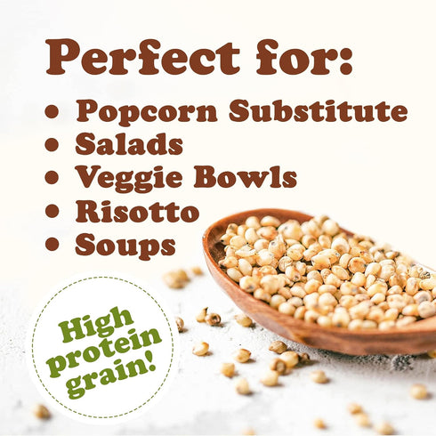 3 Food to Live Italian White Whole Grain Sorghum, Pounds Premium White Groats. Raw Milo Seeds. Vegan, Bulk Broom-corn.