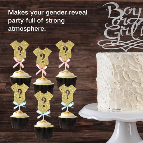 ALISSAR 30-pack Glitter Gender Reveal Cupcake Toppers, Baby Shower Party Decoration Supplies for Boy or Girl