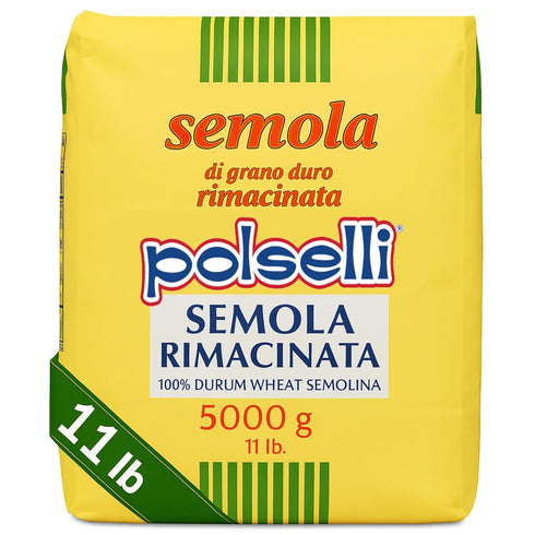 POLSELLI Italian Semola Flour, 11 lbs (5 kg), Fine Ground Semolina Rimachinata
