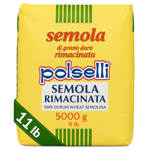 POLSELLI Italian Semola Flour, 11 lbs (5 kg), Fine Ground Semolina Rimachinata
