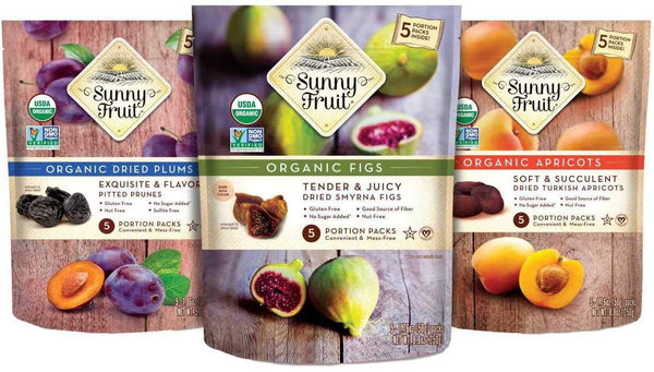 Sunny Fruit Organic Dried Fruit Assortment - Prunes, Figs & Apricots Variety,
