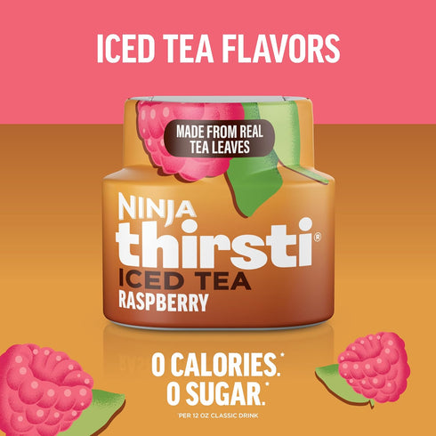 17, 12oz 3 Pack, Ninja Thirsti Flavored Water Drops, ICED TEA Raspberry, Bold Iced Tea Flavor, Sparkling or Still, Zero