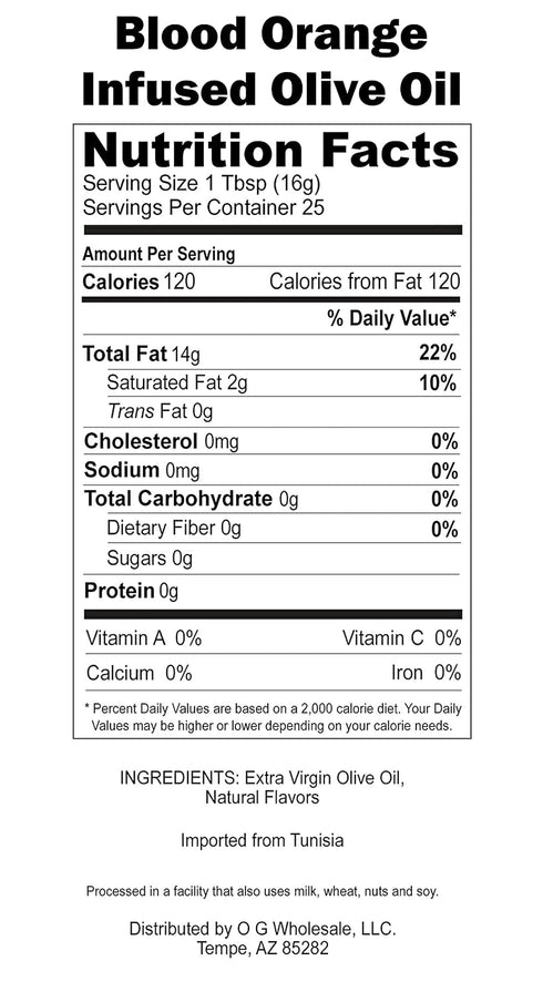 Galleria Ventures (375 ml Blood Orange Infused Extra Virgin Organic Olive Oil bottle) Gourmet EVOO Flavored