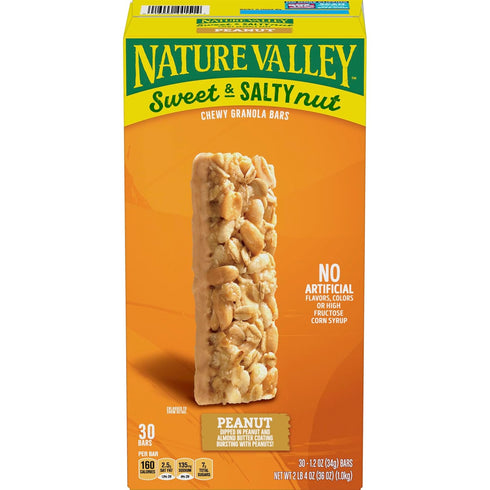 30 36 OZ Nature Valley Sweet and Salty Granola Bars, Peanut, Bars