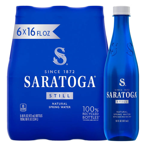 Saratoga Spring Water Bottles, 6 Pack Still Bottled Water Recycled PET Plastic