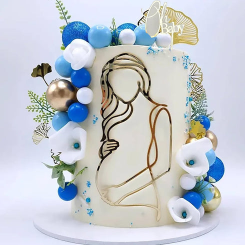Wkeldr Pregnant Women Cake Topper Pregnancy Announcement Cake Toppers Pregnancy Reveal Lady Cake Decor Acrylic Gold