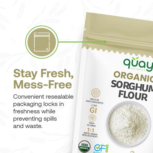 2lb Quay Naturals Organic Sorghum Flour - Organic Jowar Flour - Made With Gluten Free Sorghum Whole Grain - Non GMO