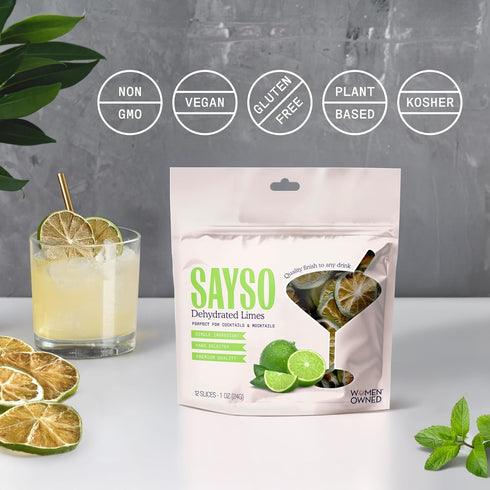 12 SAYSO Dehydrated Limes | Dried Fruit Slices for Cocktail or Mocktail Garnish for Drinks | Premium Quality Citrus |