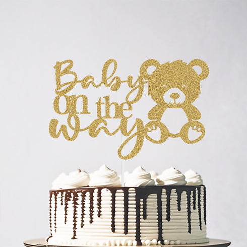 Heddonar Glitter Baby On The Way Cake Topper - Pregnancy Announcements Cake Topper,