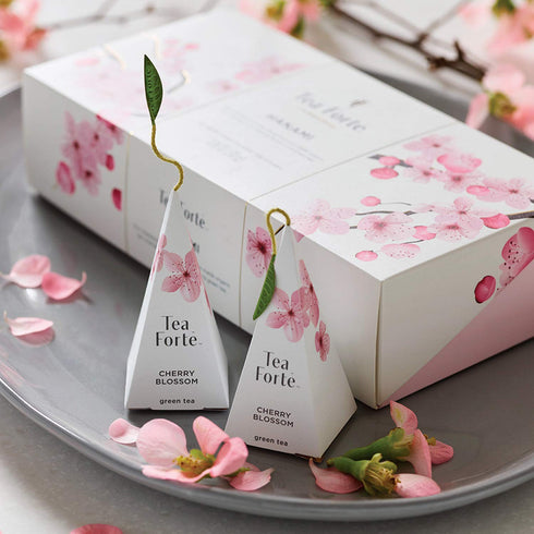 Tea Forte Cherry Blossom Organic Green Tea, Petite Presentation Box Tea Gift Set Sampler with 10 Pyramid Infusers