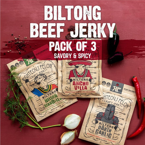 Pack Packs 3 Pack Righteous Felon Biltong Beef Jerky Variety | South African Biltong Snack for Adults | High Protein