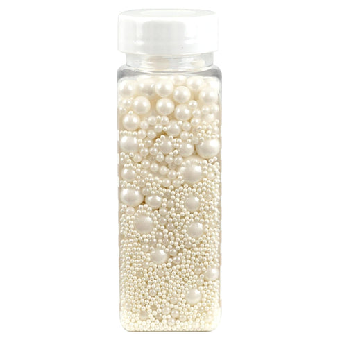 4.58 oz Edible Pearls White Sugar Sprinkles Resealable Jar, Edible Pearls For Cake Decorating, White Pearl Sprinkles