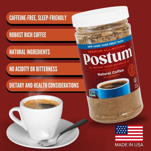 (2x8oz) Postum Natural Coffee Flavor Coffee Substitute Coffee Alternative Caffeine Free with Roasted Wheat Bran